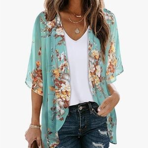 Floral Kimono Cardigan - Teal